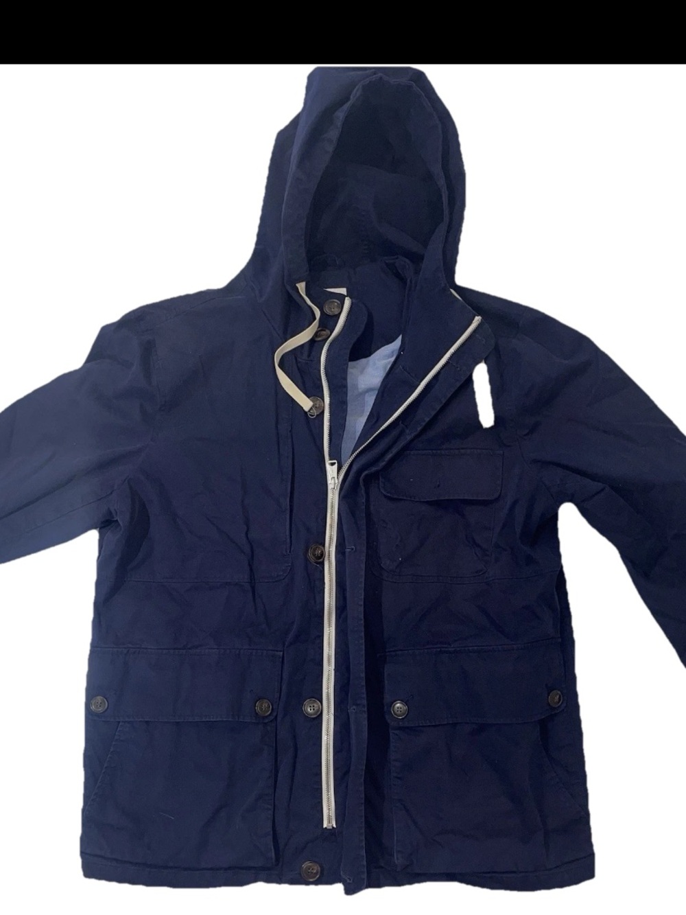 Navy Hooded Anorak Jacket - Classic Utility Style, cotton